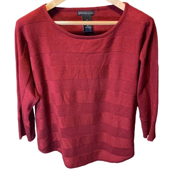 Design History Red Round Neck 3/4 Sleeve Round Hem Sweater Sz XL - Picture 1 of 8